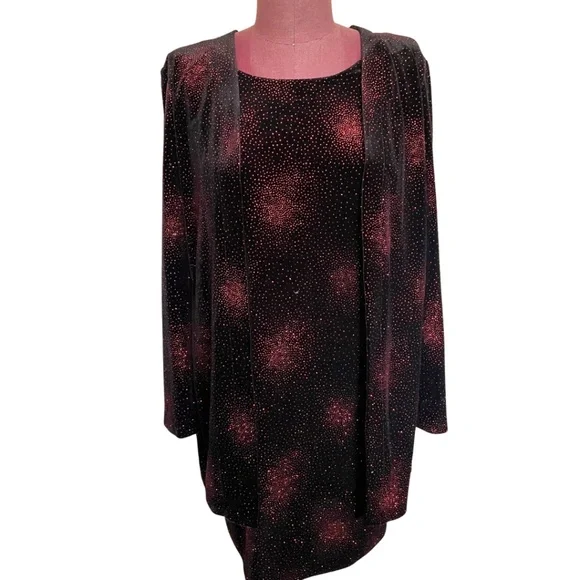 Dresses | Black Velvet Red Glitter Cocktail Party Dress And Cardigan  Vintage | Poshmark